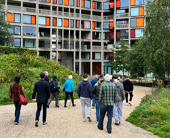 Tour group walking through the gardens at Park Hill
